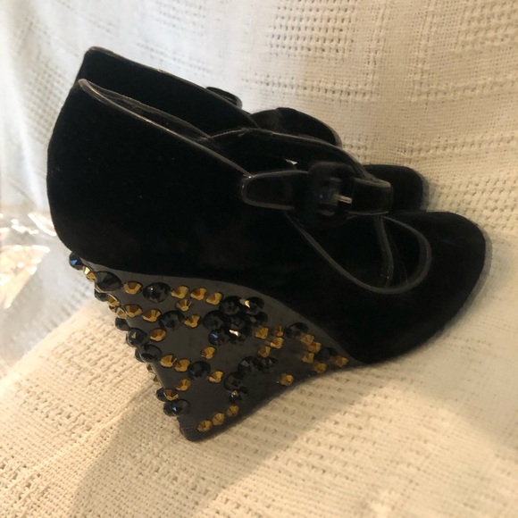 LOUIS VUITTON Bijou Wedge Sole Pumps Black Size: 38 - Picture 3 of 7